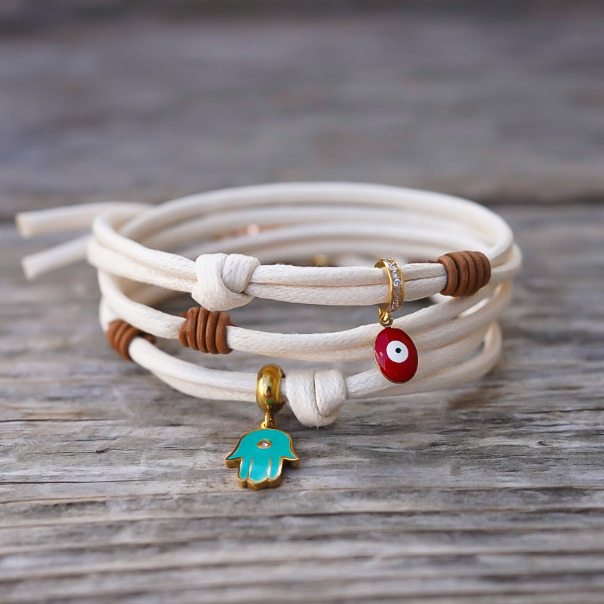 HAMSA & EYE WHITE BRACELET